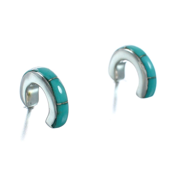 Sterling Silver Southwest Turquoise Inlay Post Hoop Earrings TX10235